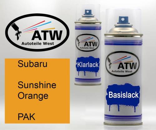 Subaru, Sunshine Orange, PAK: 400ml Sprühdose + 400ml Klarlack - Set, von ATW Autoteile West.